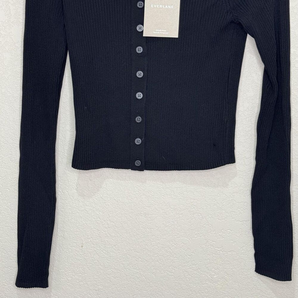 Everlane Black Ribbed Button-Up Cardigan - Picture 5 of 9